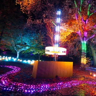 Illuminated recreation of the observation tower at the Glasgow Garden Festival 